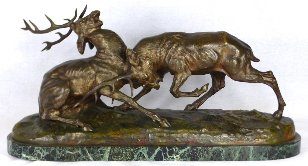 THOMAS CARTIER FIGHTING STAGS BRONZE SCULPTURE AntiquesModern